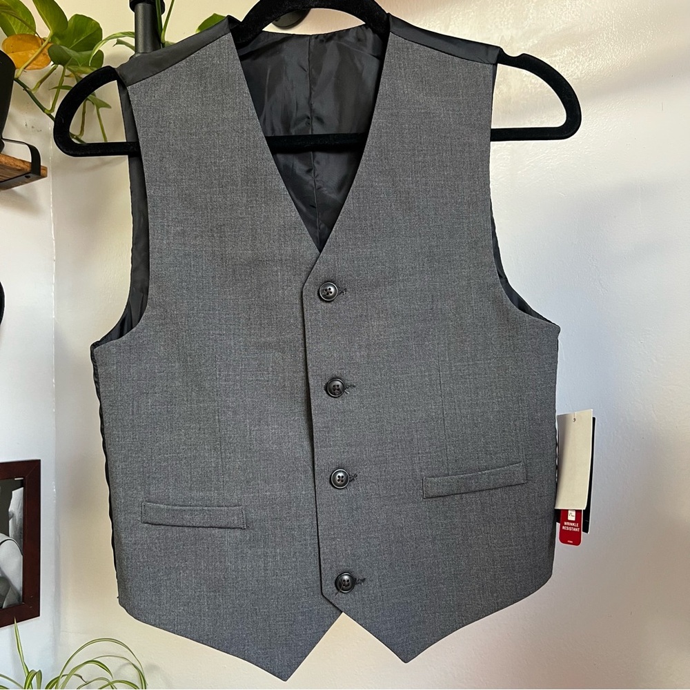 NWT 2 in 1 Black and Grey Reversible Button Formal Suit Vest Medium 10/12